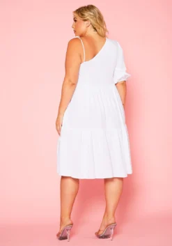 Plus Size One Sleeve Ruffle Flare Mini Dress -Asoph Fashion Shop 2020754 001 3
