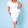 Plus Size Ruffle One Sleeve Peplum Dress