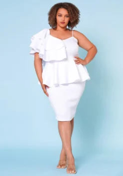Plus Size Ruffle One Sleeve Peplum Dress