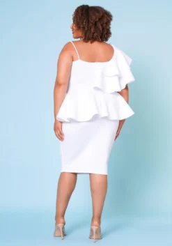 Plus Size Ruffle One Sleeve Peplum Dress -Asoph Fashion Shop 2020755 004 3