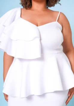 Plus Size Ruffle One Sleeve Peplum Dress -Asoph Fashion Shop 2020755 004 4