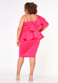 Plus Size Ruffle One Sleeve Peplum Dress -Asoph Fashion Shop 2020755 005 4