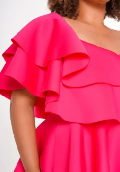 Plus Size Ruffle One Sleeve Peplum Dress -Asoph Fashion Shop 2020755 005 5