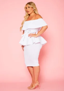 Plus Size Off Shoulder Peplum Midi Dress -Asoph Fashion Shop 2020771 002 3