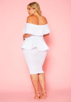 Plus Size Off Shoulder Peplum Midi Dress -Asoph Fashion Shop 2020771 002 5