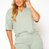 Plus Size Ribbed Casual T Shirt & Shorts Set