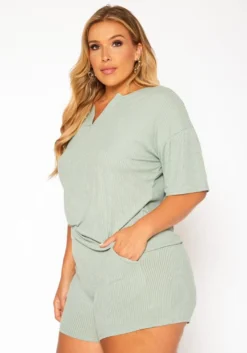 Plus Size Ribbed Casual T Shirt & Shorts Set -Asoph Fashion Shop 2020785 005 3