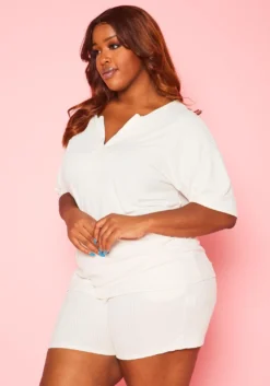 Plus Size Ribbed Casual T Shirt & Shorts Set 8 Plus Size Ribbed Casual T Shirt & Shorts Set -Asoph Fashion Shop 2020785 006 3