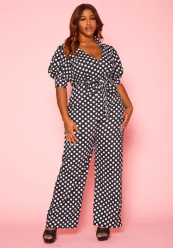 Plus Size Polka Dot Print Jumpsuit
