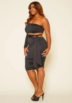 Plus Size One Sleeve Cut Out Dress -Asoph Fashion Shop 2020792 001 3
