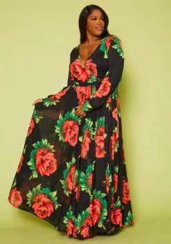 Plus Size Fit & Flare Peony Print Maxi Dress -Asoph Fashion Shop 2020804 001 2