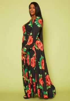 Plus Size Fit & Flare Peony Print Maxi Dress -Asoph Fashion Shop 2020804 001 3