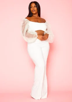 Plus Size Balloon Sleeve Crop Top And Pants Set -Asoph Fashion Shop 2020811 002 2