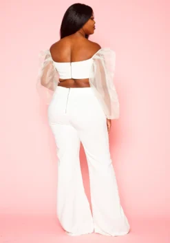 Plus Size Balloon Sleeve Crop Top And Pants Set -Asoph Fashion Shop 2020811 002 4
