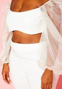 Plus Size Balloon Sleeve Crop Top And Pants Set -Asoph Fashion Shop 2020811 002 5