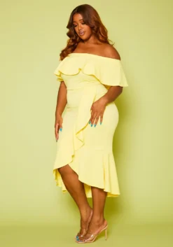 Plus Size High-Low Off Shoulder Ruffle Midi Dress 9 Plus Size High-Low Off Shoulder Ruffle Midi Dress -Asoph Fashion Shop 2020814 001 4