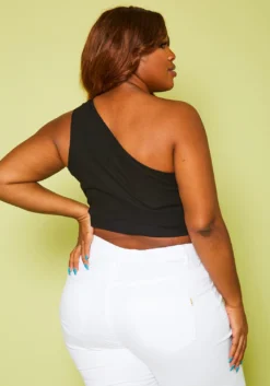 Plus Size Ribbed One Sleeve Crop Top -Asoph Fashion Shop 2020817 001 5