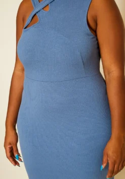 Plus Size Ribbed Criss Cross Mini Dress -Asoph Fashion Shop 2020818 001 4