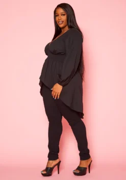 Plus Size High-Low Lantern Sleeve Blouse -Asoph Fashion Shop 2020823 001 4