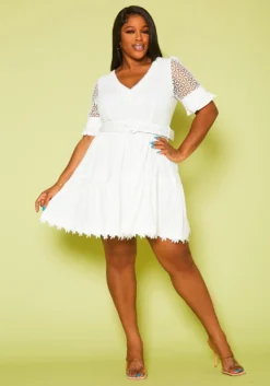 Plus Size Embroidered Tiered Dress