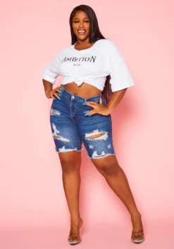 Plus Size Distressed Denim Shorts
