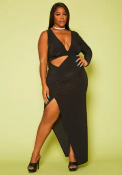 Plus Size One Sleeve Cut Out Maxi Dress
