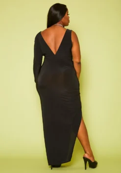 Plus Size One Sleeve Cut Out Maxi Dress -Asoph Fashion Shop 2020838 001 5
