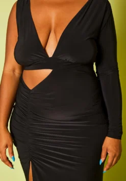 Plus Size One Sleeve Cut Out Maxi Dress -Asoph Fashion Shop 2020838 001 6