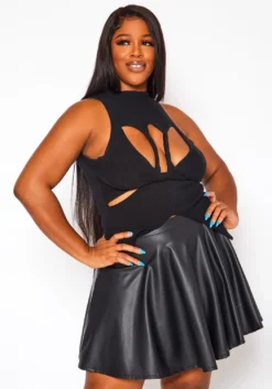 Plus Size Mock Neck Cut-Out Top