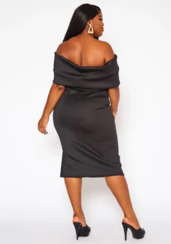 Plus Size Bow Off Shoulder Midi Dress -Asoph Fashion Shop 2020842 001 5