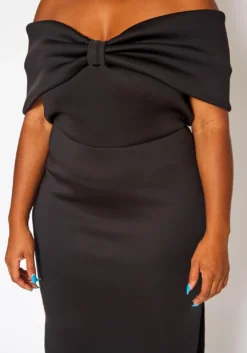 Plus Size Bow Off Shoulder Midi Dress -Asoph Fashion Shop 2020842 001 6