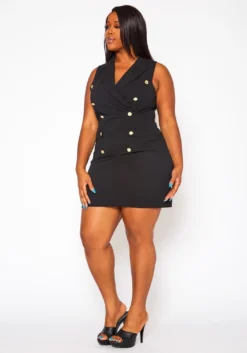 Plus Size Double Breasted Sleeveless Mini Dress -Asoph Fashion Shop 2020845 001 3