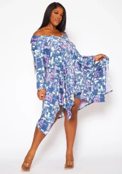 Plus Size A-Line Graphic Collar Dress