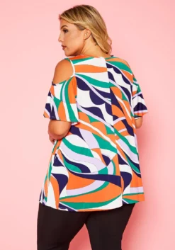 Plus Size Abstract Pattern Cold Shoulder Top -Asoph Fashion Shop 2020871 001 4