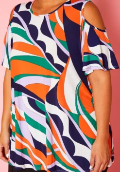 Plus Size Abstract Pattern Cold Shoulder Top -Asoph Fashion Shop 2020871 001 5