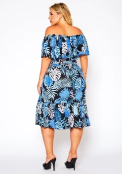 Plus Size Off Shoulder Leaf Print Tiered Dress -Asoph Fashion Shop 2020872 001 4
