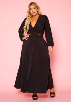 Plus Size Versatile Tie Up Crop Top & Maxi Skirt Set -Asoph Fashion Shop 2020877 001 3