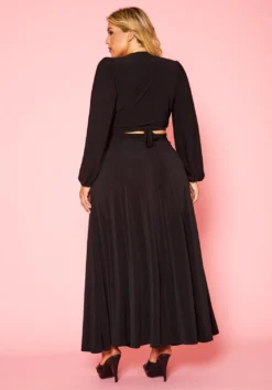 Plus Size Versatile Tie Up Crop Top & Maxi Skirt Set -Asoph Fashion Shop 2020877 001 5