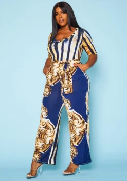 Plus Size Abstract Brocade Jumpsuit -Asoph Fashion Shop 2020881 001 4