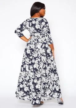 Plus Size Fit & Flare Floral Print Belted Maxi Dress -Asoph Fashion Shop 2020893 001 5