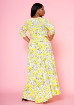 Plus Size Fit & Flare Floral Print Belted Maxi Dress -Asoph Fashion Shop 2020893 003 3