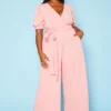 Plus Size Surplice Wide Leg Jumpsuit