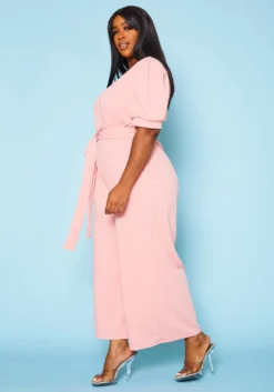 Plus Size Surplice Wide Leg Jumpsuit -Asoph Fashion Shop 2020902 002 3