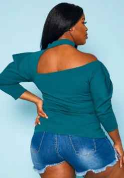 Plus Size Choker Neck Long Sleeve Top -Asoph Fashion Shop 2020920 003 4