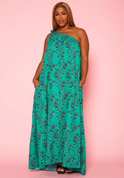 Plus Size One Shoulder Floral Print Maxi Dress -Asoph Fashion Shop 2020927 001 0