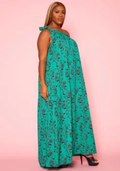 Plus Size One Shoulder Floral Print Maxi Dress -Asoph Fashion Shop 2020927 001 3