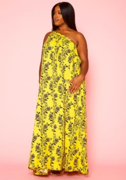 Plus Size One Shoulder Floral Print Maxi Dress -Asoph Fashion Shop 2020927 002 2