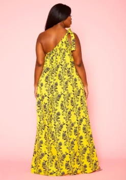 Plus Size One Shoulder Floral Print Maxi Dress -Asoph Fashion Shop 2020927 002 3