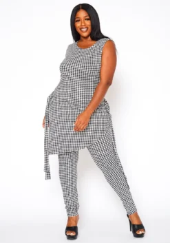 Plus Size Houndstooth Print Sleeveless Two Piece Set -Asoph Fashion Shop 2020929 001 3