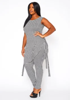 Plus Size Houndstooth Print Sleeveless Two Piece Set -Asoph Fashion Shop 2020929 001 4